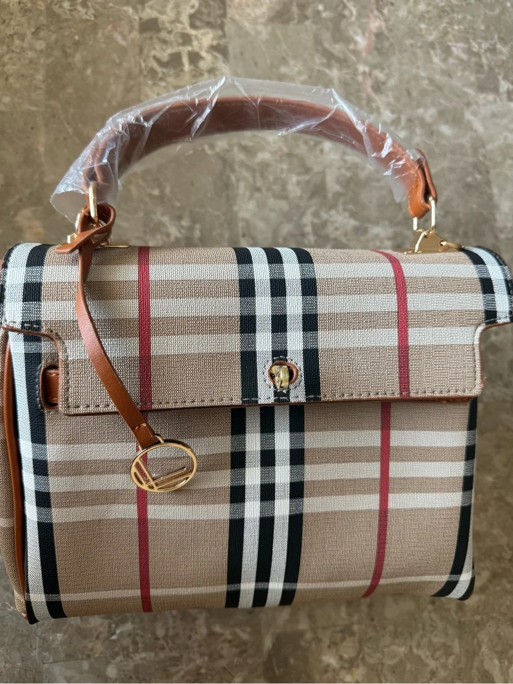 Loulou Plaid Shoulder Bag Purse Logo Accents Adjustable Strap Gold